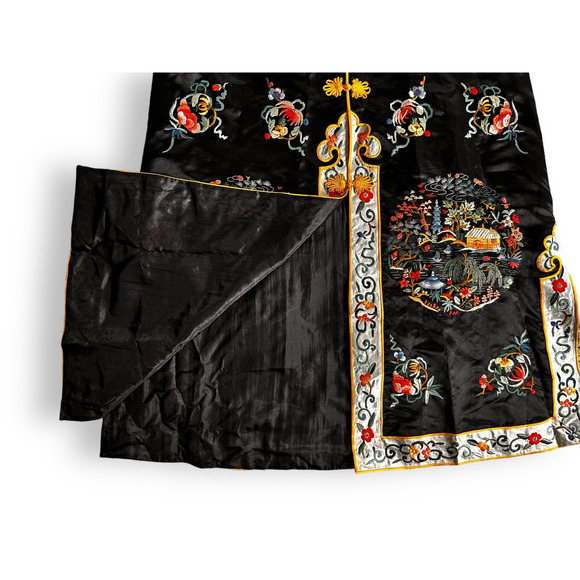 Vintage Chinese ESME Embroidered 100% Silk Circa 1950's Mandarin Kimono Robe L - Picture 7 of 16